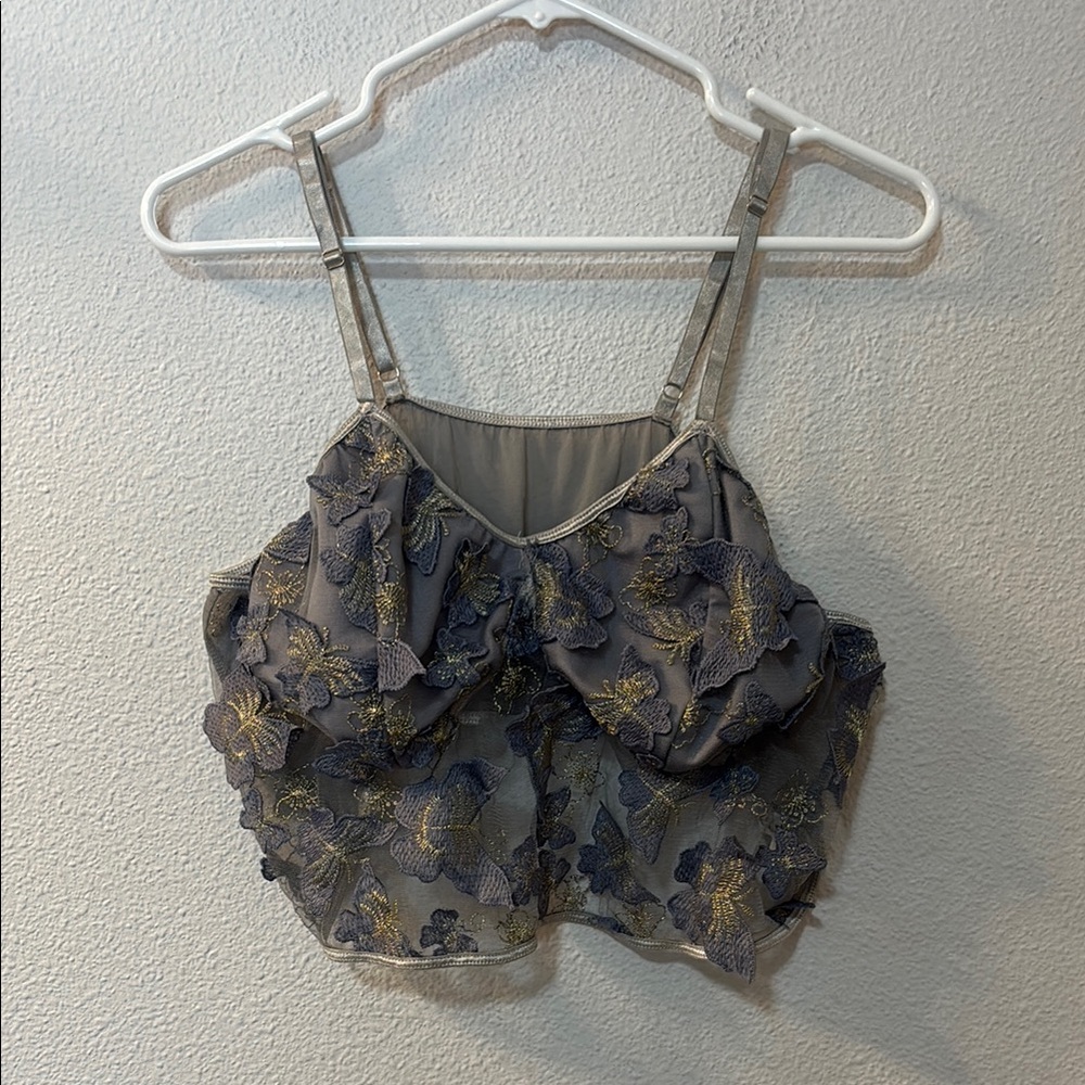 SHEIN Gray Floral Embroidered Tank Top
